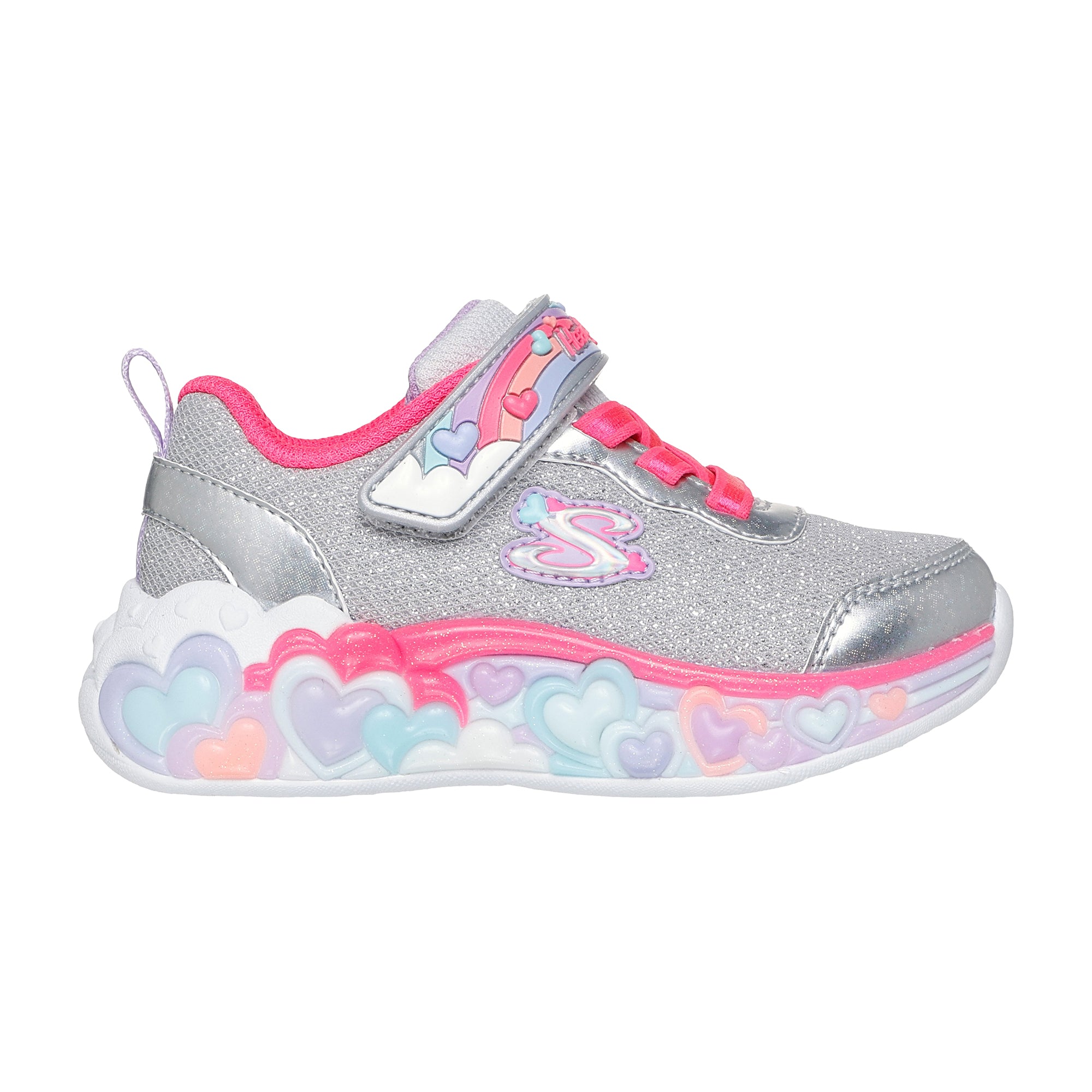 TENIS CASUAL PLATA SKECHERS NIÑO ETERNAL HEART LIGHTS