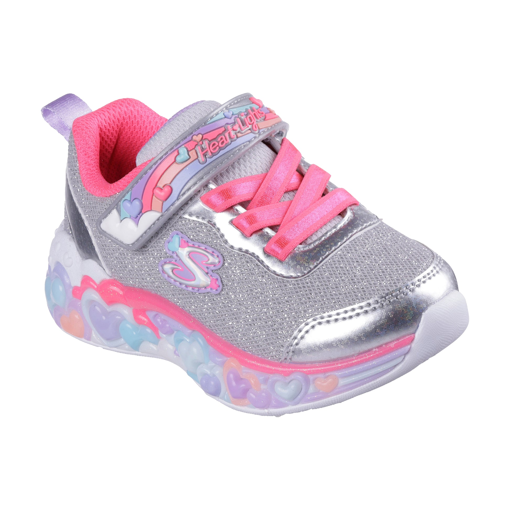 TENIS CASUAL PLATA SKECHERS NIÑO ETERNAL HEART LIGHTS