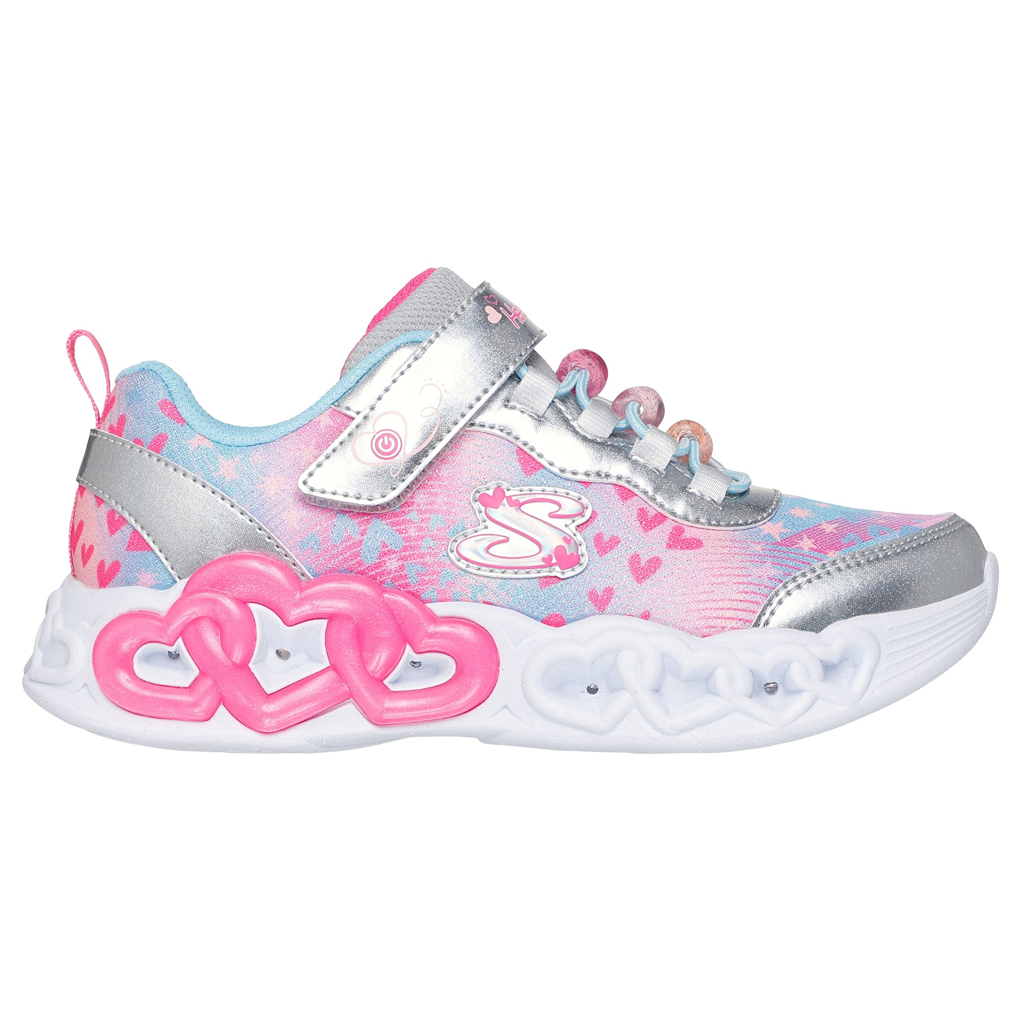 TENIS CASUAL PLATA SKECHERS NIÑO INFINITE HEART LIGHTS