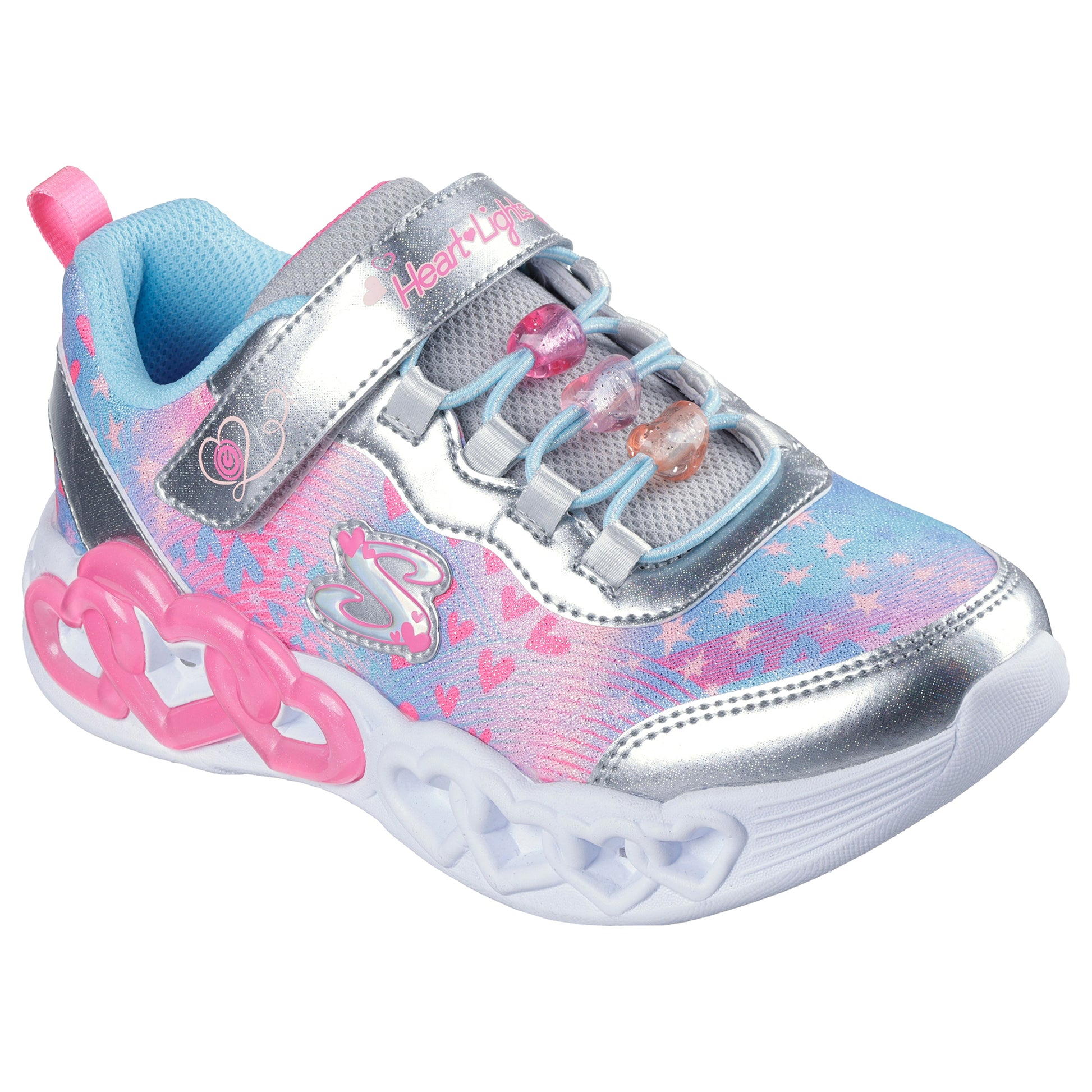 TENIS CASUAL PLATA SKECHERS NIÑO INFINITE HEART LIGHTS