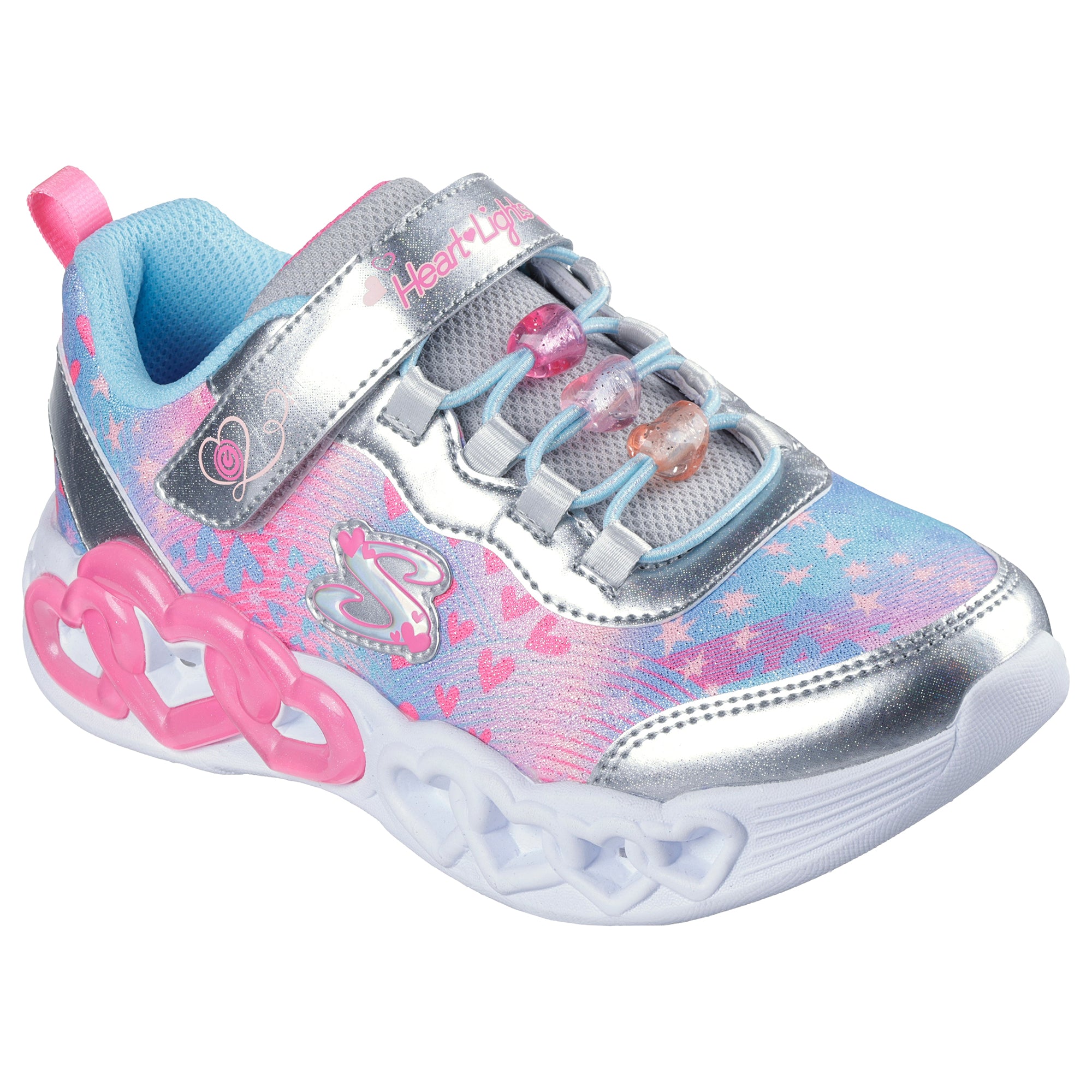 TENIS CASUAL PLATA SKECHERS NIÑO INFINITE HEART LIGHTS