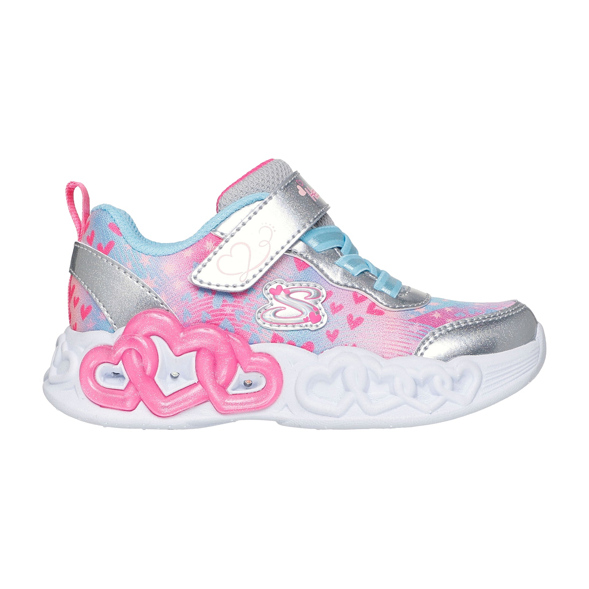 TENIS CASUAL PLATA SKECHERS NIÑO INFINITE HEART LIGHTS