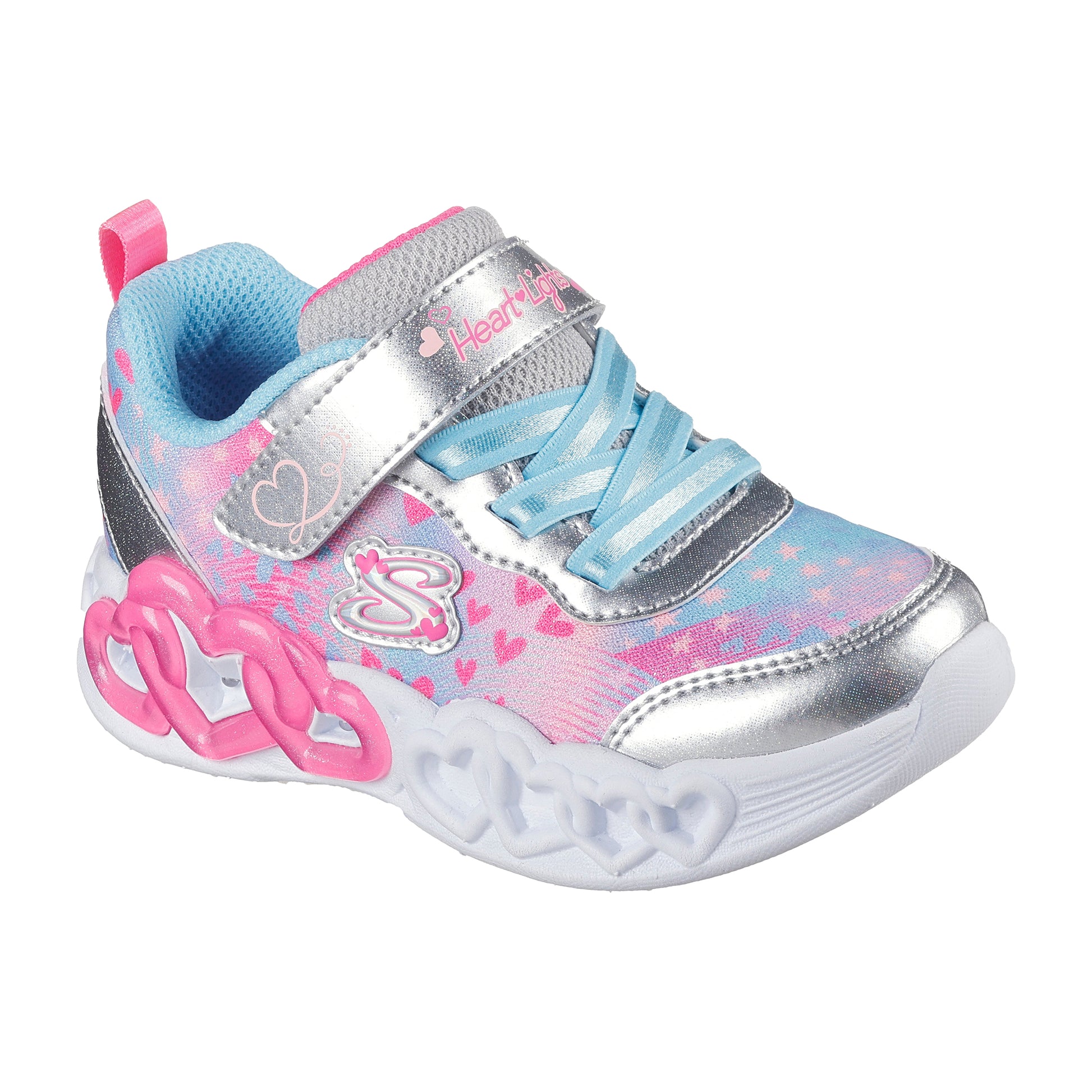 TENIS CASUAL PLATA SKECHERS NIÑO INFINITE HEART LIGHTS