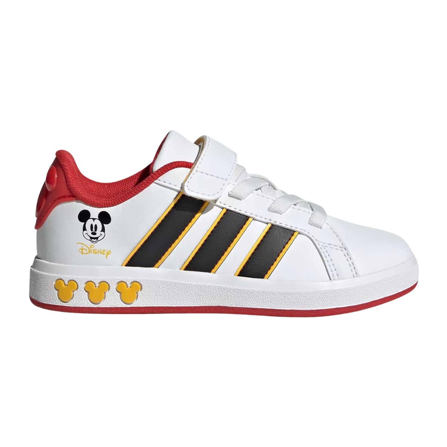 TENIS CASUAL ADIDAS GRAND COURT MICKEY CON AGUJETAS ELASTICAS NIÑO