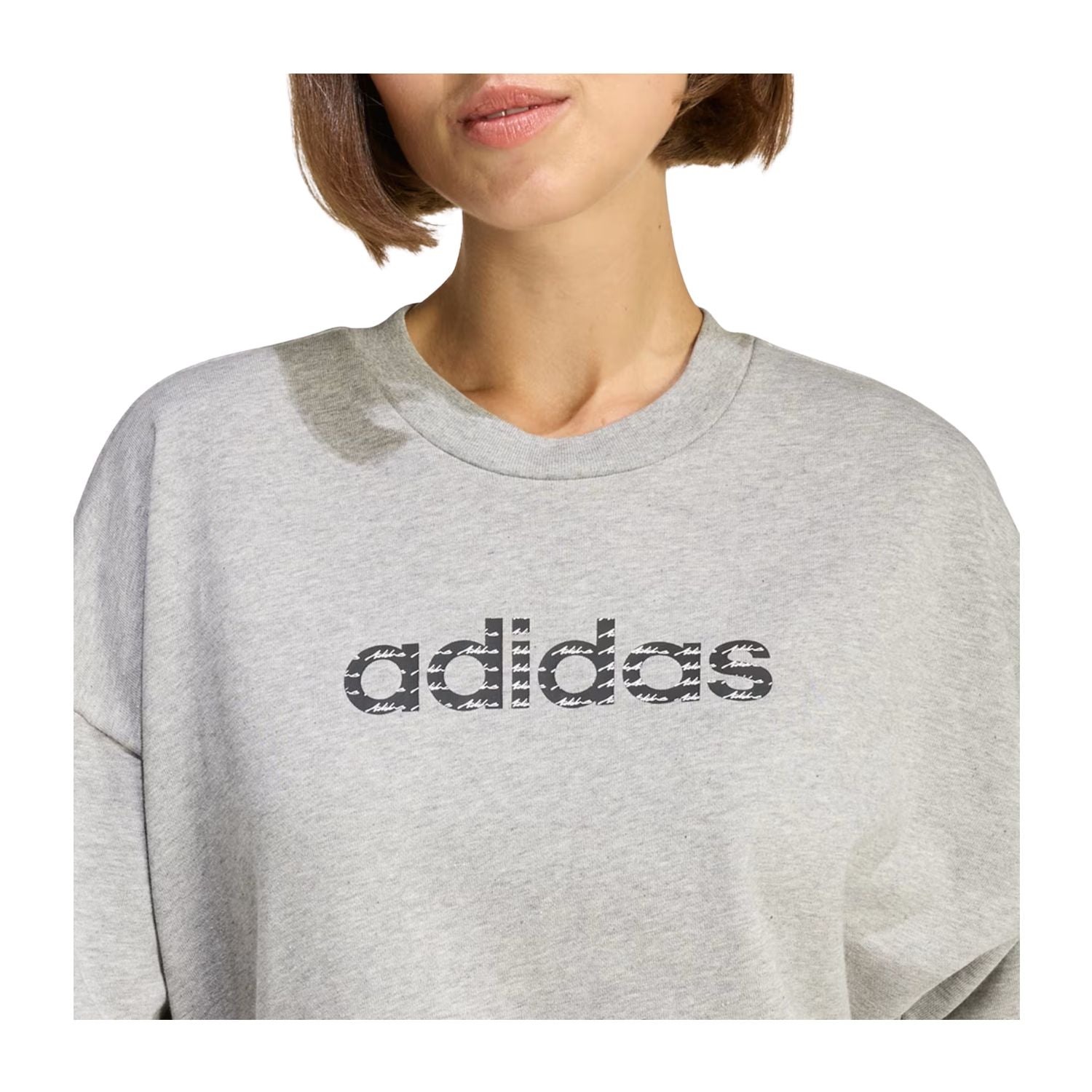 SUDADERA SIN GORRO CASUAL GRIS ADIDAS MUJER-3