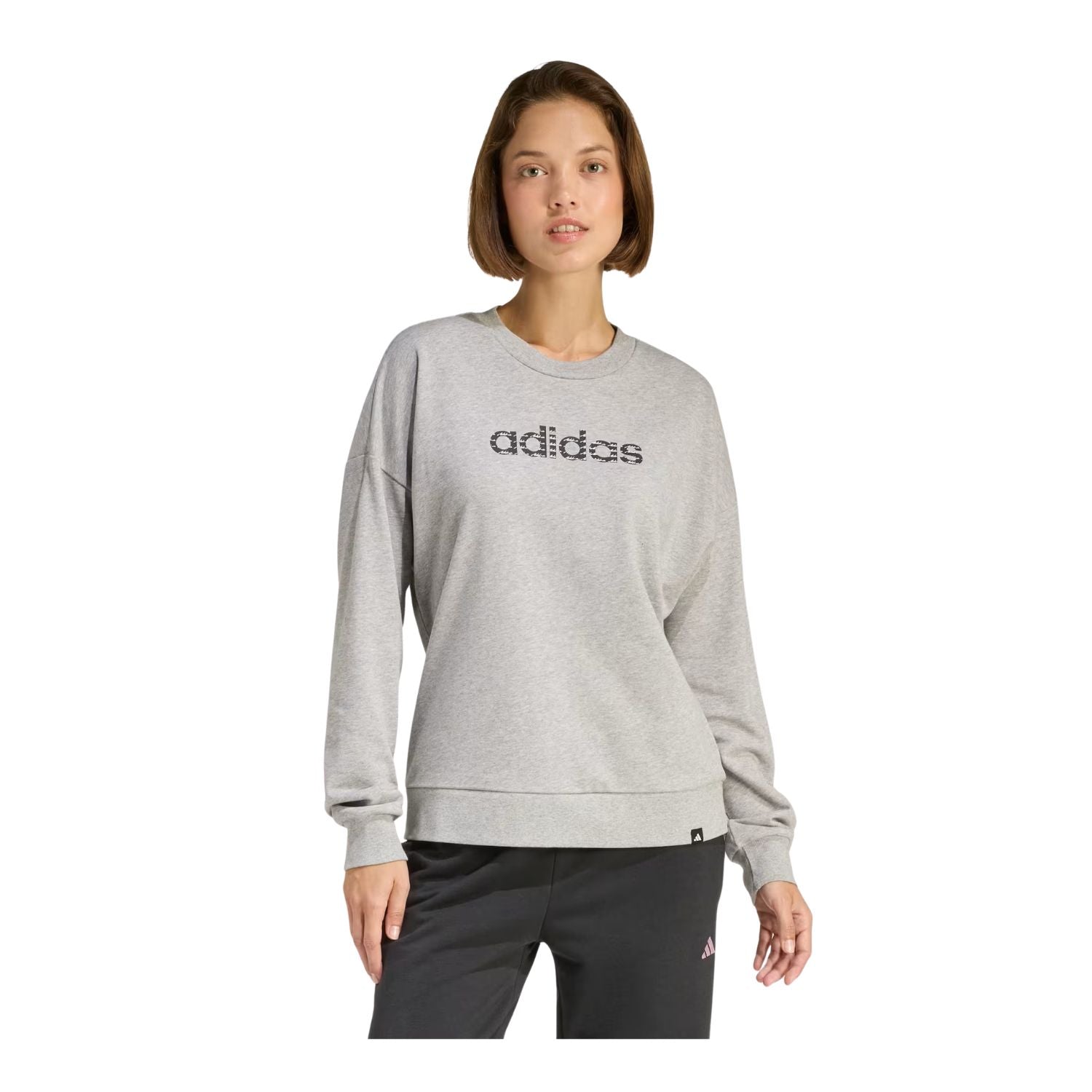 SUDADERA SIN GORRO CASUAL GRIS ADIDAS MUJER-5